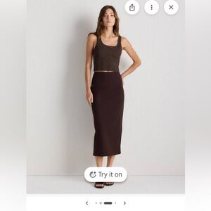 Quince Ultra-Stretch Ponte Maxi Pencil Shirt brown size medium